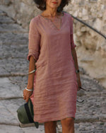Load image into Gallery viewer, Casual Solid Tunic V-Neckline Shift Dress
