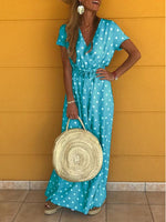 Load image into Gallery viewer, Bohemia V-Neck Polka Dot Elastic Waist Maxi Dress
