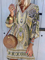 Load image into Gallery viewer, Bohemian V-neck Long Sleeve Printed Casual Dress
