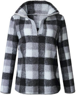 Cargar imagen en el visor de la galería, Band Collar Zipper Gingham Plaid Sweater/Sweatshirt

