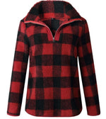 Cargar imagen en el visor de la galería, Band Collar Zipper Gingham Plaid Sweater/Sweatshirt
