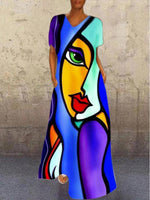 Load image into Gallery viewer, Blue A-Line Short Sleeve Printed Dresses
